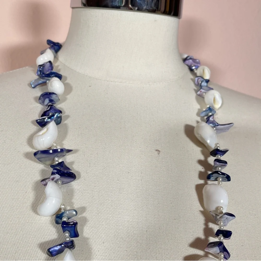 Vintage Real SHELL & Real PEARL Mermaid Core Summer Beach Tropical Boho Necklace
